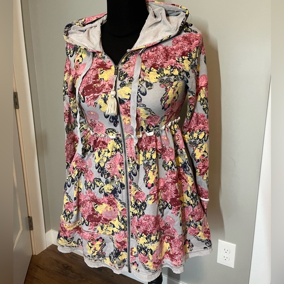 Envy’s Tree XS The Sophie Floral Pink Swiss Dotted Hood Boho Chic Jacket Zip Up - Picture 1 of 5